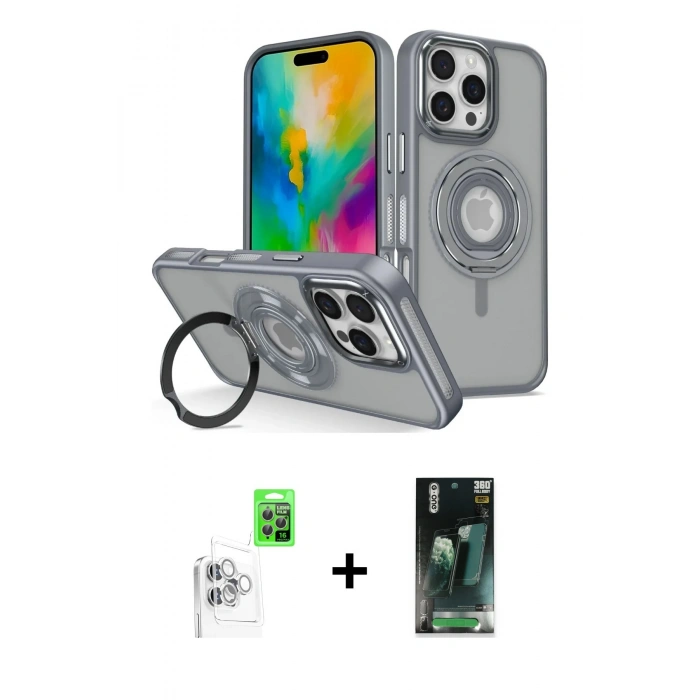 MARSİLYAN™- iPhone 16 Pro Kılıf Nova Minimal Serisi - Siyah 360 Mat Full Body Arka Koruyucu + Raze Metal Kamera Lens - BZ