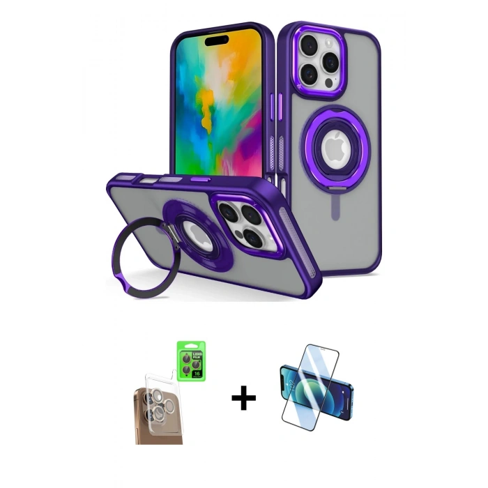 MARSİLYAN™- iPhone 16 Pro Kılıf Nova Minimal Serisi - Siyah 3D Antistatik Cam Ekran Koruyucu + Raze Metal Kamera Lens - CLTM