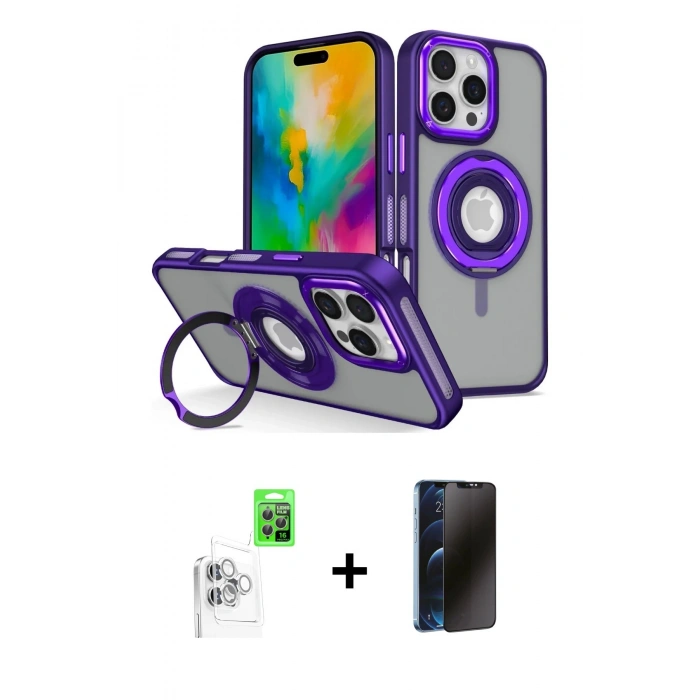 MARSİLYAN™- iPhone 16 Pro Kılıf Nova Minimal Serisi - Siyah 3D Antistatik Hayalet Cam Ekran Koruyucu + Raze Metal Kamera Lens - BZ
