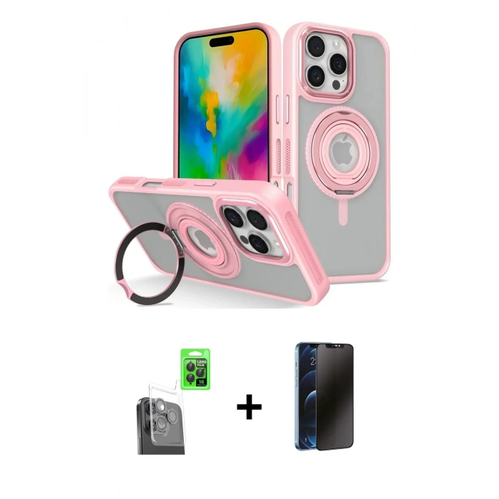 MARSİLYAN™- iPhone 16 Pro Kılıf Nova Minimal Serisi - Siyah 3D Antistatik Hayalet Cam Ekran Koruyucu + Raze Metal Kamera Lens - SH