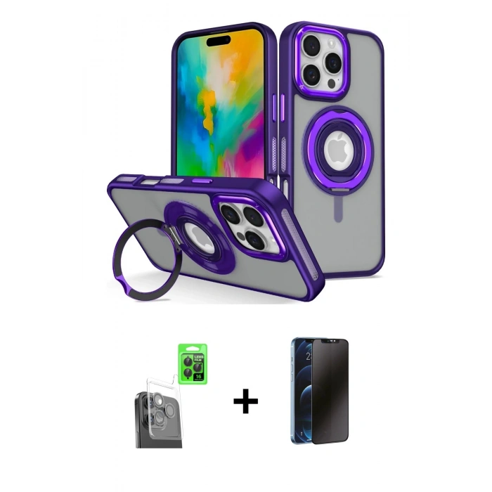 MARSİLYAN™- iPhone 16 Pro Kılıf Nova Minimal Serisi - Siyah 3D Antistatik Hayalet Cam Ekran Koruyucu + Raze Metal Kamera Lens - SH