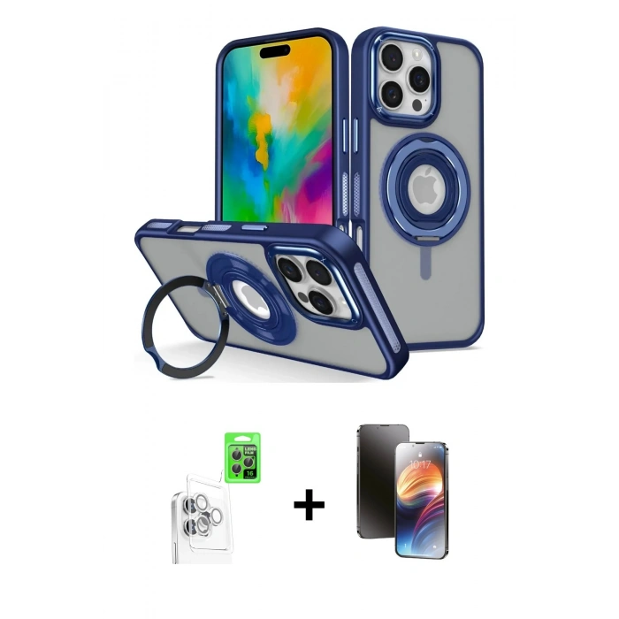 MARSİLYAN™- iPhone 16 Pro Kılıf Nova Minimal Serisi - Siyah 3D Antistatik Mat Seramik Nano Ekran Koruyucu + Raze Metal Kamera Lens - BZ