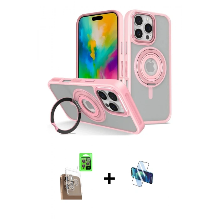 MARSİLYAN™- iPhone 16 Pro Kılıf Nova Minimal Serisi - Siyah 3D Antistatik Seramik Nano Ekran Koruyucu + Çöl Titanyum Raze Metal Kamera Lens