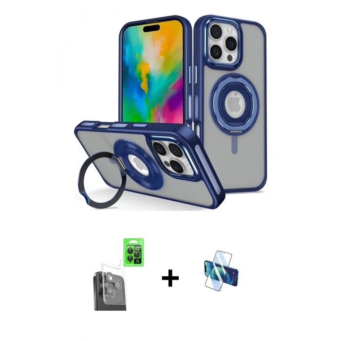 MARSİLYAN™- iPhone 16 Pro Kılıf Nova Minimal Serisi - Siyah 3D Antistatik Seramik Nano Ekran Koruyucu + Raze Metal Kamera Lens - SH