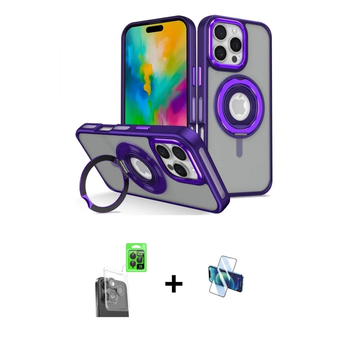 MARSİLYAN™- iPhone 16 Pro Kılıf Nova Minimal Serisi - Siyah 3D Antistatik Seramik Nano Ekran Koruyucu + Raze Metal Kamera Lens - SH
