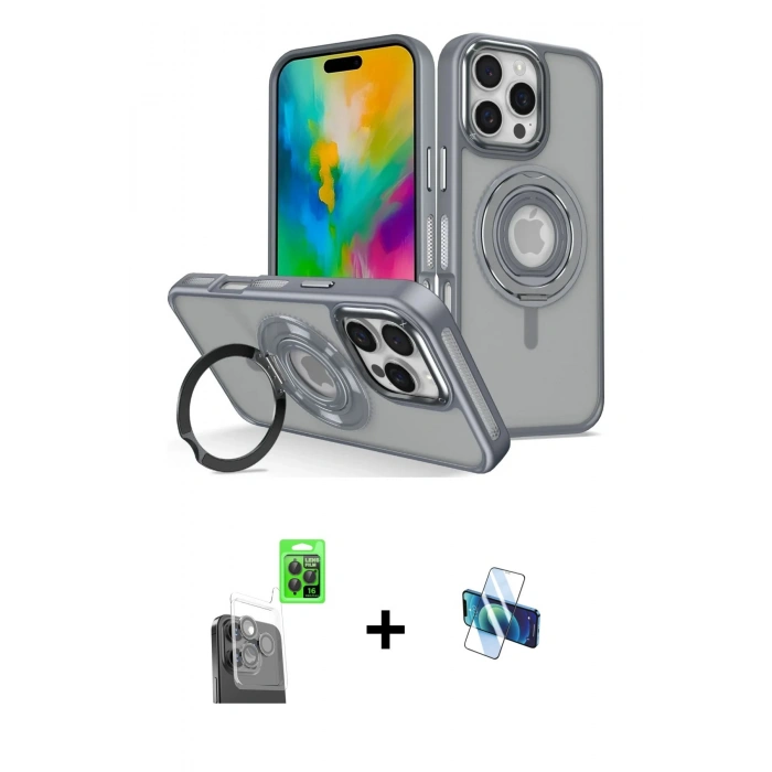 MARSİLYAN™- iPhone 16 Pro Kılıf Nova Minimal Serisi - Siyah 3D Antistatik Seramik Nano Ekran Koruyucu + Raze Metal Kamera Lens - SH