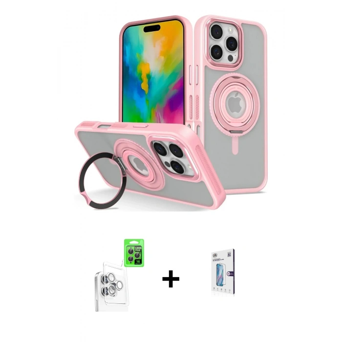 MARSİLYAN™- iPhone 16 Pro Kılıf Nova Minimal Serisi - Siyah Bilvis 0.18mm Plus Cam Ekran Koruyucu + Raze Metal Kamera Lens - BZ