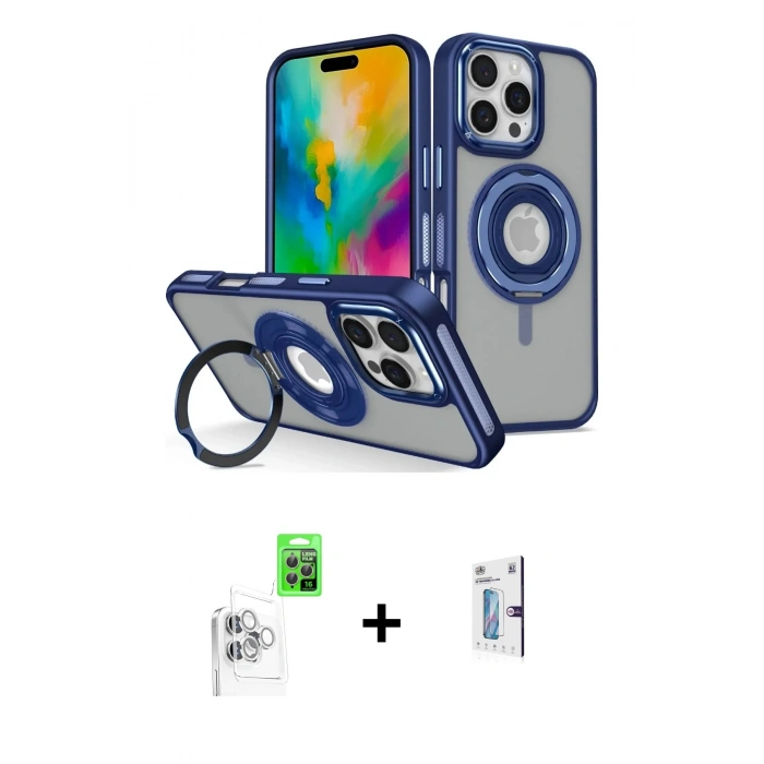 MARSİLYAN™- iPhone 16 Pro Kılıf Nova Minimal Serisi - Siyah Bilvis 0.18mm Plus Cam Ekran Koruyucu + Raze Metal Kamera Lens - BZ