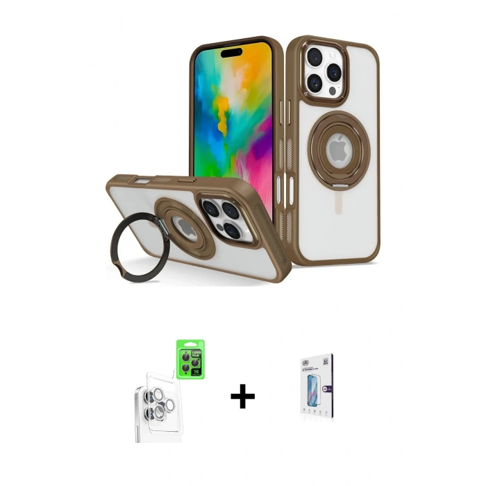 MARSİLYAN™- iPhone 16 Pro Kılıf Nova Minimal Serisi - Siyah Bilvis 0.18mm Plus Cam Ekran Koruyucu + Raze Metal Kamera Lens - BZ