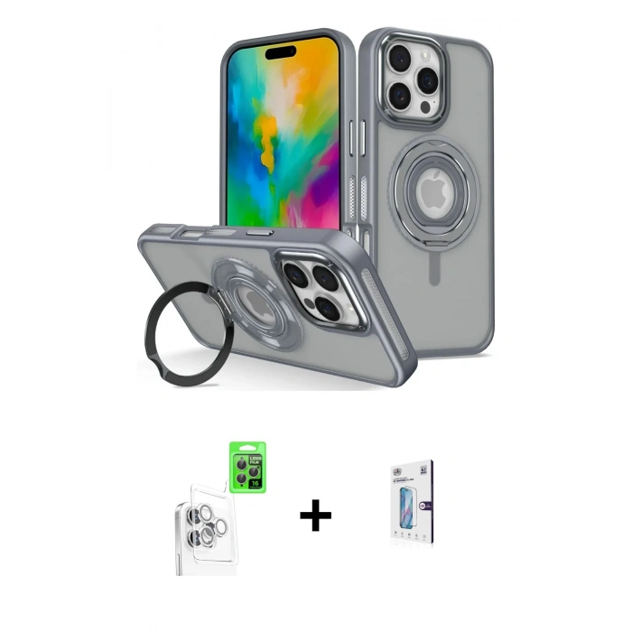 MARSİLYAN™- iPhone 16 Pro Kılıf Nova Minimal Serisi - Siyah Bilvis 0.18mm Plus Cam Ekran Koruyucu + Raze Metal Kamera Lens - BZ