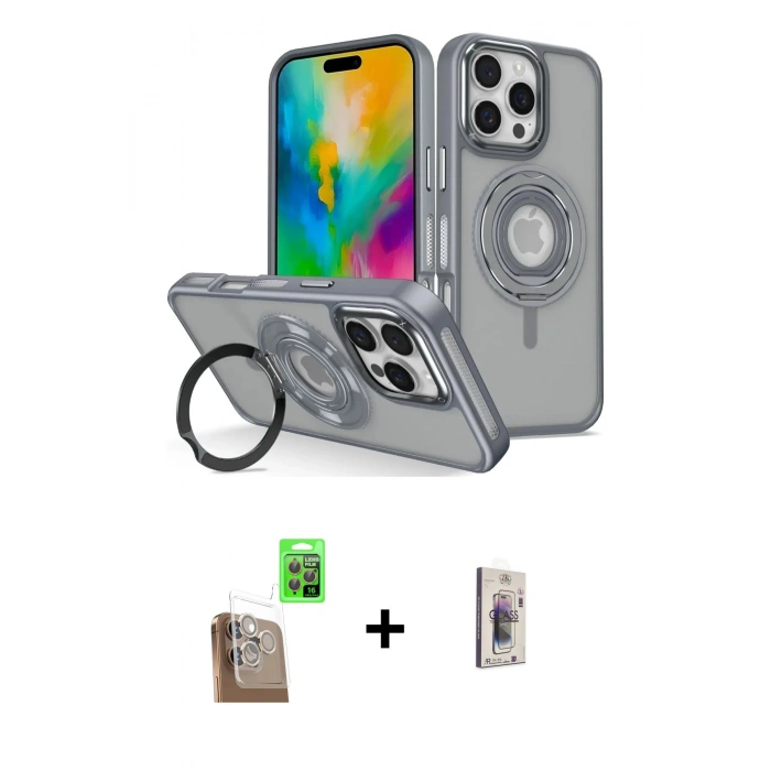 MARSİLYAN™- iPhone 16 Pro Kılıf Nova Minimal Serisi - Siyah Bilvis 3D Cam Ekran Koruyucu + Raze Metal Kamera Lens - CLTM