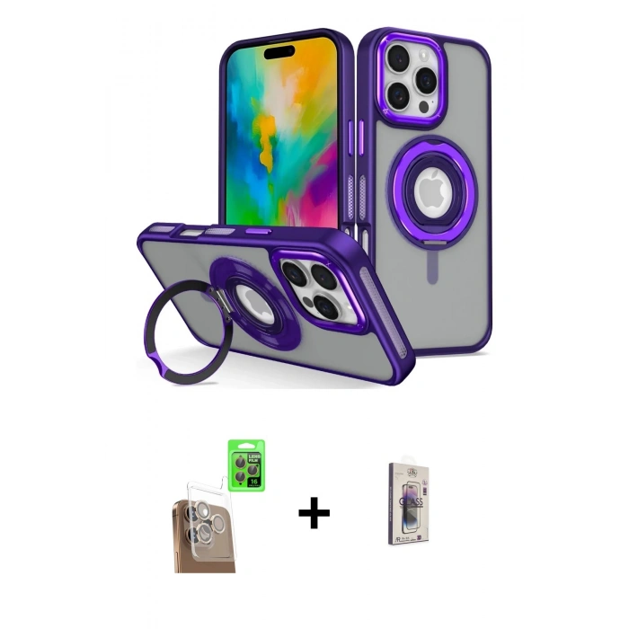 MARSİLYAN™- iPhone 16 Pro Kılıf Nova Minimal Serisi - Siyah Bilvis 3D Cam Ekran Koruyucu + Raze Metal Kamera Lens - CLTM