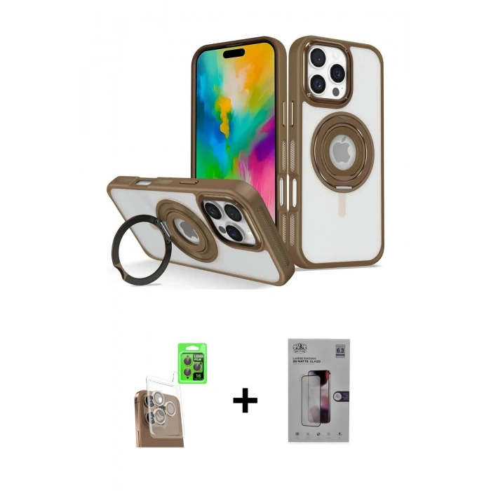 MARSİLYAN™- iPhone 16 Pro Kılıf Nova Minimal Serisi - Siyah Bilvis 3D Mat Cam Ekran Koruyucu + Çöl Titanyum Raze Metal Kamera Lens