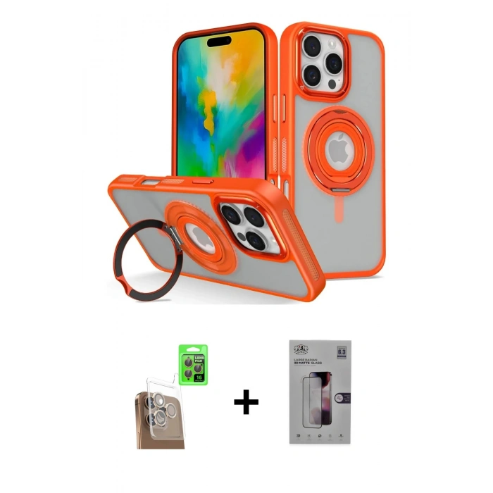 MARSİLYAN™- iPhone 16 Pro Kılıf Nova Minimal Serisi - Siyah Bilvis 3D Mat Cam Ekran Koruyucu + Çöl Titanyum Raze Metal Kamera Lens