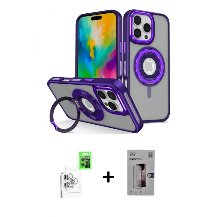 MARSİLYAN™- iPhone 16 Pro Kılıf Nova Minimal Serisi - Siyah Bilvis 3D Mat Cam Ekran Koruyucu + Raze Metal Kamera Lens - BZ