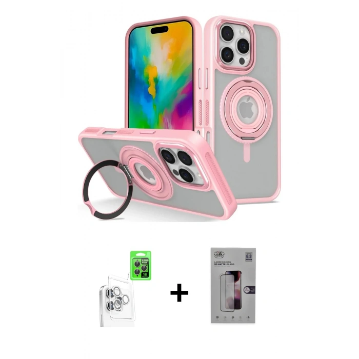 MARSİLYAN™- iPhone 16 Pro Kılıf Nova Minimal Serisi - Siyah Bilvis 3D Mat Cam Ekran Koruyucu + Raze Metal Kamera Lens - BZ