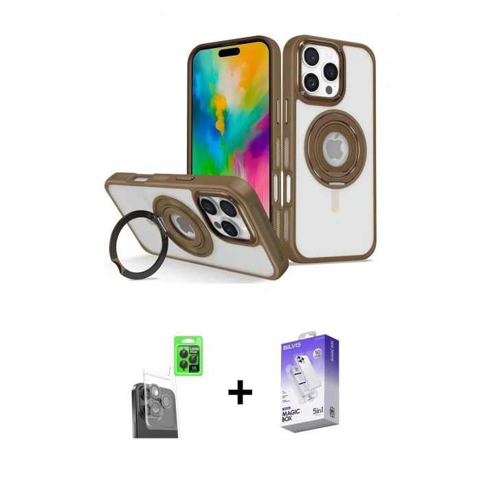 MARSİLYAN™- iPhone 16 Pro Kılıf Nova Minimal Serisi - Siyah Bilvis 5in1 3D Magic Cam Ekran Koruyucu + Raze Metal Kamera Lens - SH
