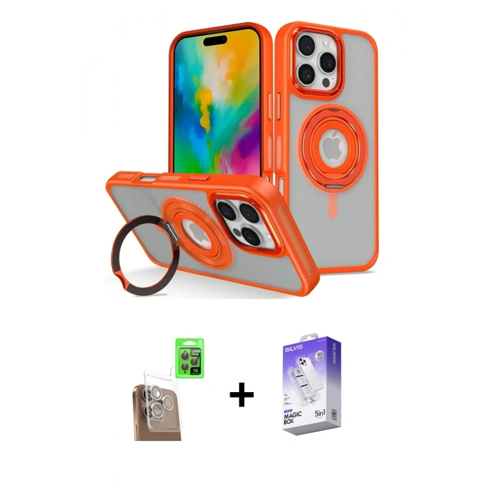 MARSİLYAN™- iPhone 16 Pro Kılıf Nova Minimal Serisi - Siyah Bilvis 5in1 3D Magic Cam Ekran Koruyucu + Raze Metal Kamera Lens - CLTM