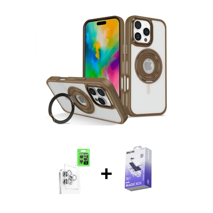 MARSİLYAN™- iPhone 16 Pro Kılıf Nova Minimal Serisi - Siyah Bilvis 5in1 5D Magic Hayalet Cam Ekran Koruyucu + Raze Metal Kamera Lens - BZ