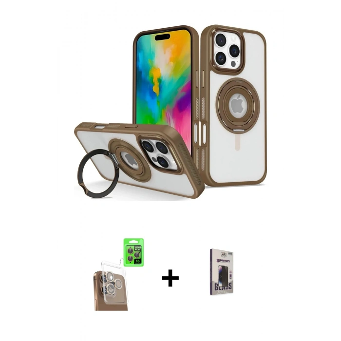 MARSİLYAN™- iPhone 16 Pro Kılıf Nova Minimal Serisi - Siyah Bilvis Hayalet Cam Ekran Koruyucu + Çöl Titanyum Raze Metal Kamera Lens