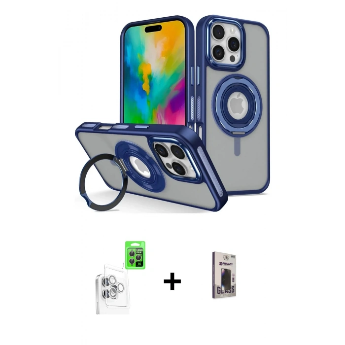 MARSİLYAN™- iPhone 16 Pro Kılıf Nova Minimal Serisi - Siyah Bilvis Hayalet Cam Ekran Koruyucu + Raze Metal Kamera Lens - BZ