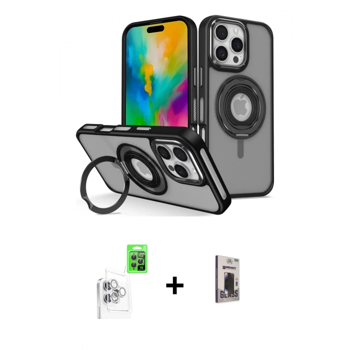 MARSİLYAN™- iPhone 16 Pro Kılıf Nova Minimal Serisi - Siyah Bilvis Hayalet Cam Ekran Koruyucu + Raze Metal Kamera Lens - BZ