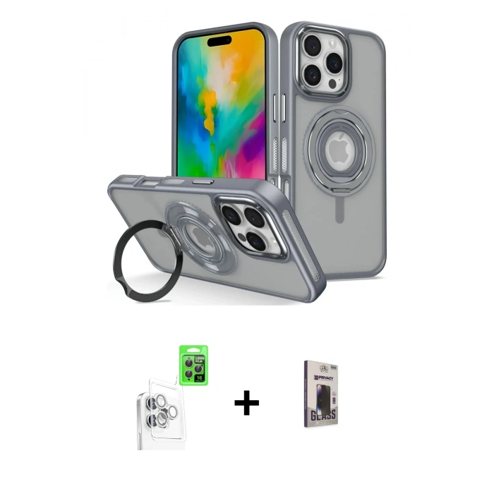 MARSİLYAN™- iPhone 16 Pro Kılıf Nova Minimal Serisi - Siyah Bilvis Hayalet Cam Ekran Koruyucu + Raze Metal Kamera Lens - BZ