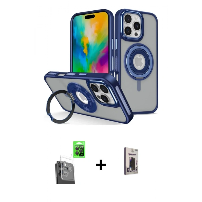 MARSİLYAN™- iPhone 16 Pro Kılıf Nova Minimal Serisi - Siyah Bilvis Hayalet Cam Ekran Koruyucu + Raze Metal Kamera Lens - SH
