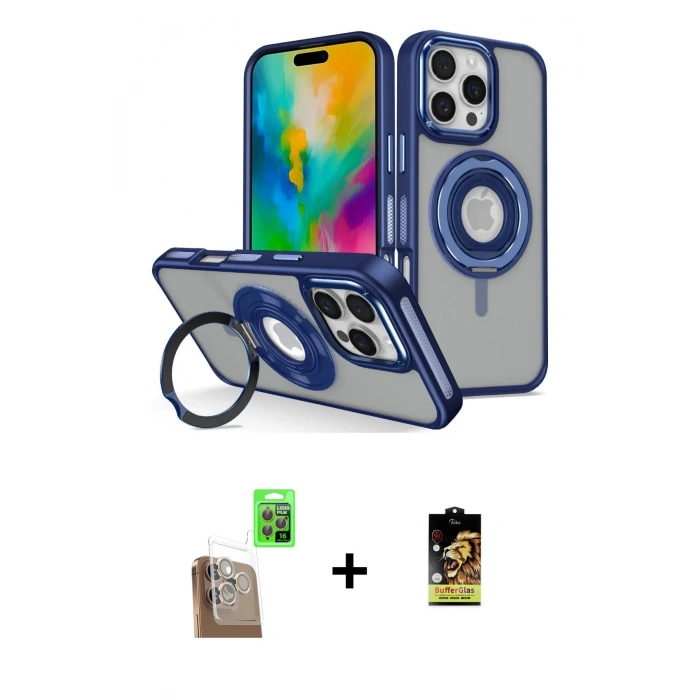 MARSİLYAN™- iPhone 16 Pro Kılıf Nova Minimal Serisi - Siyah Buffer Cam Ekran Koruyucu + Raze Metal Kamera Lens - CLTM