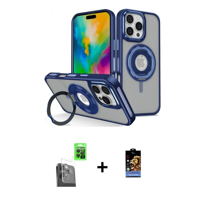 MARSİLYAN™- iPhone 16 Pro Kılıf Nova Minimal Serisi - Siyah Buffer Hayalet Cam Ekran Koruyucu + Siyah Raze Metal Kamera Lens