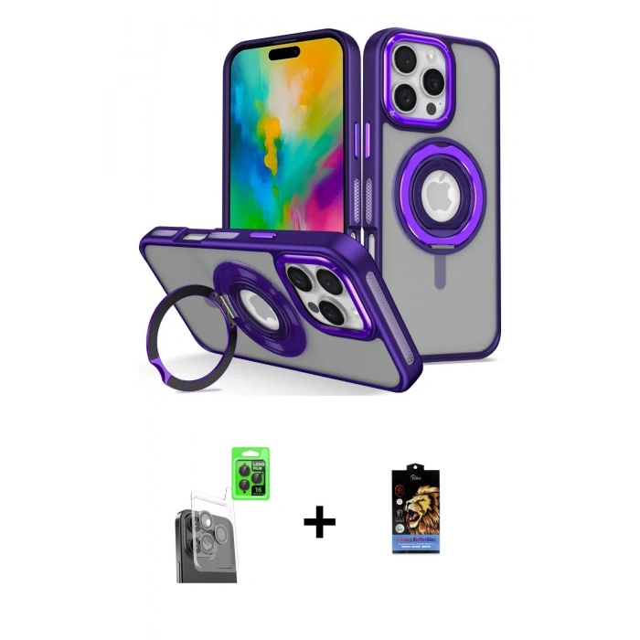 MARSİLYAN™- iPhone 16 Pro Kılıf Nova Minimal Serisi - Siyah Buffer Hayalet Cam Ekran Koruyucu + Siyah Raze Metal Kamera Lens