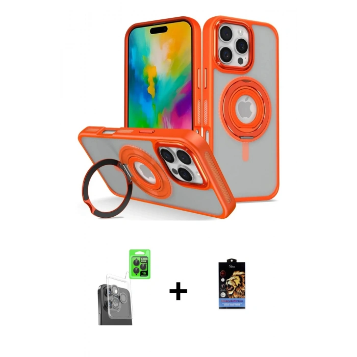 MARSİLYAN™- iPhone 16 Pro Kılıf Nova Minimal Serisi - Siyah Buffer Hayalet Cam Ekran Koruyucu + Siyah Raze Metal Kamera Lens
