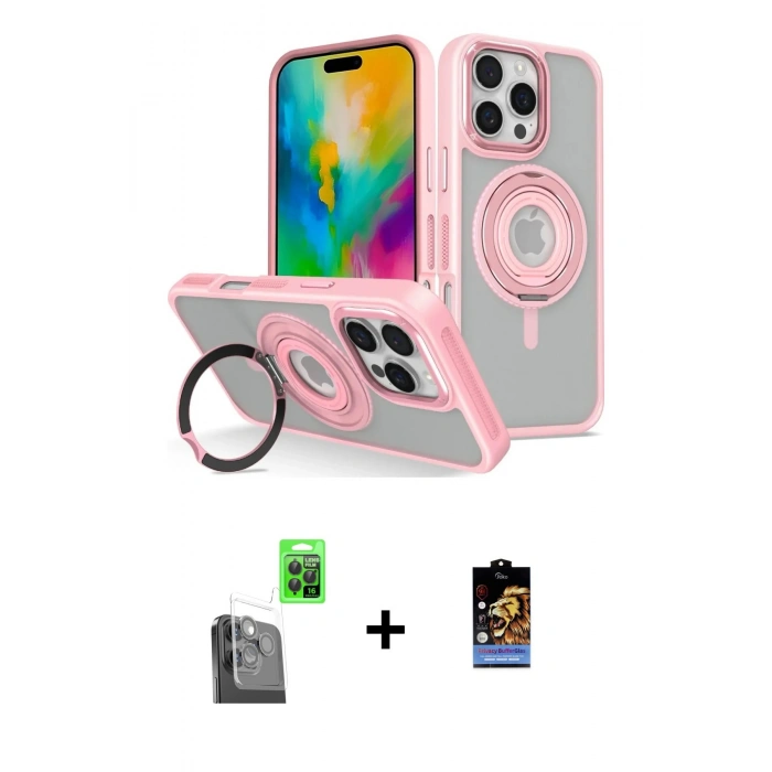 MARSİLYAN™- iPhone 16 Pro Kılıf Nova Minimal Serisi - Siyah Buffer Hayalet Cam Ekran Koruyucu + Siyah Raze Metal Kamera Lens