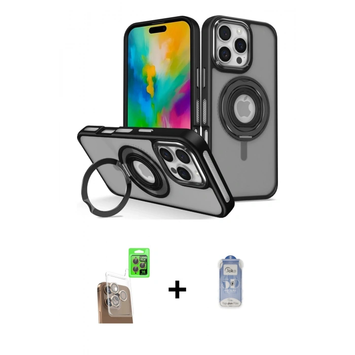 MARSİLYAN™- iPhone 16 Pro Kılıf Nova Minimal Serisi - Siyah Joko Magic 5D Cam + Raze Metal Kamera Lens - CLTM