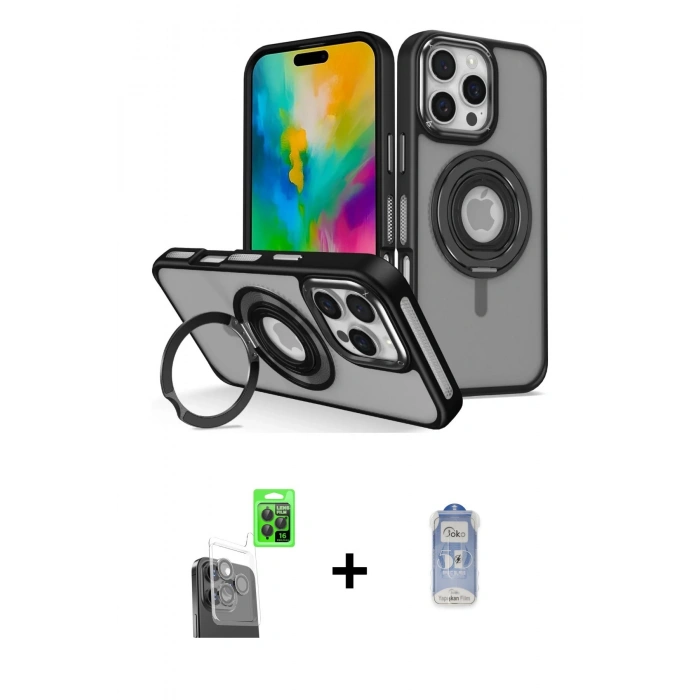 MARSİLYAN™- iPhone 16 Pro Kılıf Nova Minimal Serisi - Siyah Joko Magic 5D Cam + Siyah Raze Metal Kamera Lens