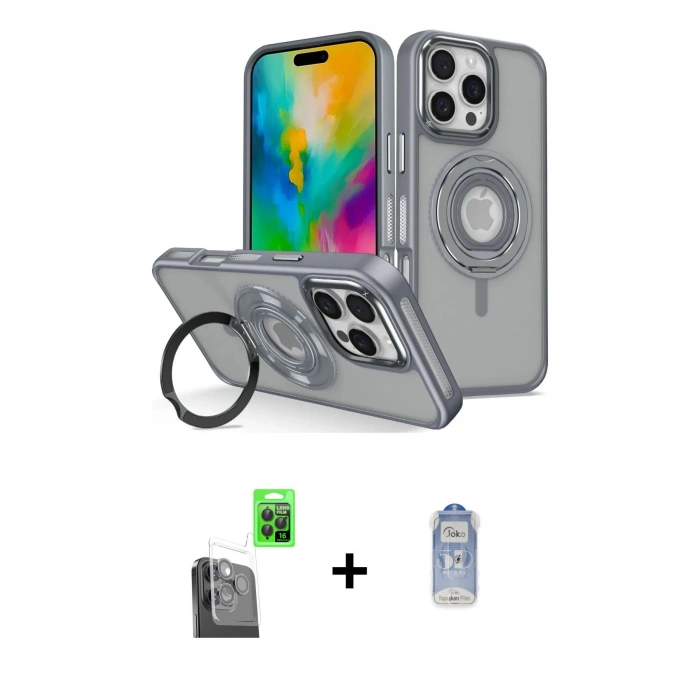 MARSİLYAN™- iPhone 16 Pro Kılıf Nova Minimal Serisi - Siyah Joko Magic 5D Cam + Siyah Raze Metal Kamera Lens