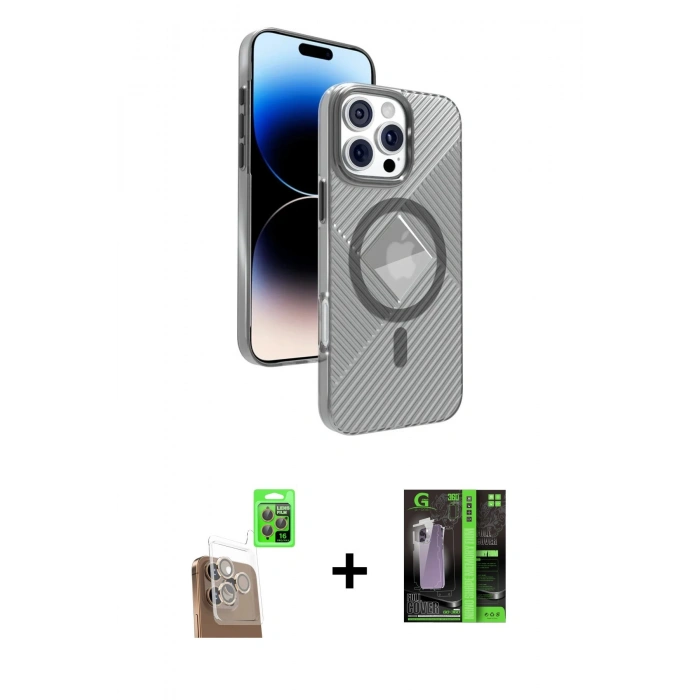 MARSİLYAN™- iPhone 16 Pro Kılıf Nova Modern Prime - Şeffaf 360 Full Body Arka Koruyucu + Raze Metal Kamera Lens - CLTM
