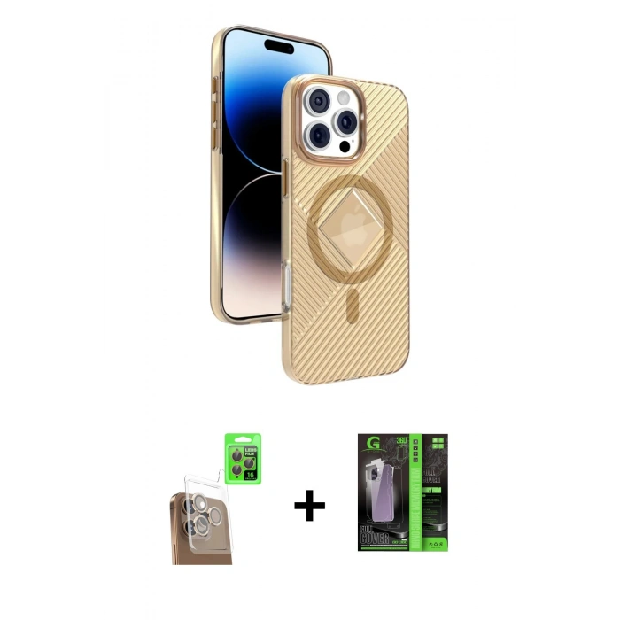 MARSİLYAN™- iPhone 16 Pro Kılıf Nova Modern Prime - Şeffaf 360 Full Body Arka Koruyucu + Raze Metal Kamera Lens - CLTM