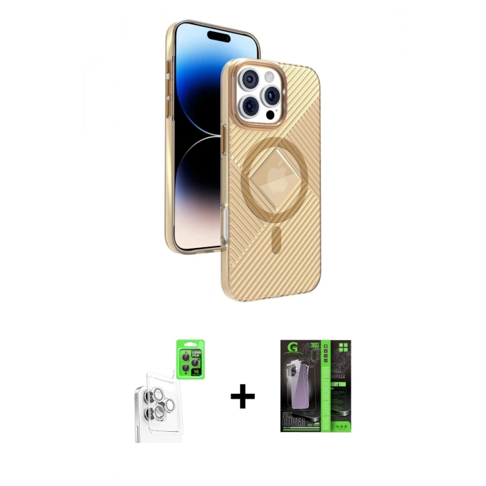 MARSİLYAN™- iPhone 16 Pro Kılıf Nova Modern Prime - Şeffaf 360 Full Body Arka Koruyucu + Raze Metal Kamera Lens - BZ