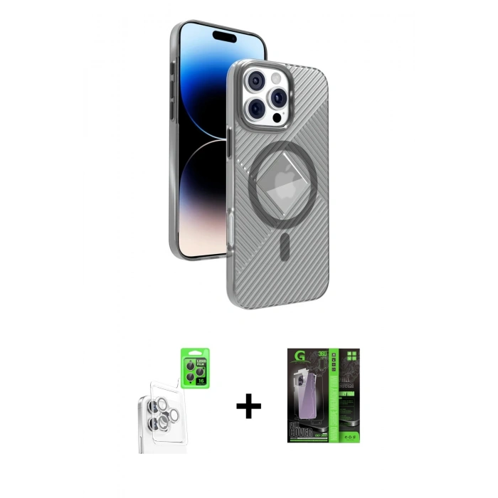 MARSİLYAN™- iPhone 16 Pro Kılıf Nova Modern Prime - Şeffaf 360 Full Body Arka Koruyucu + Raze Metal Kamera Lens - BZ