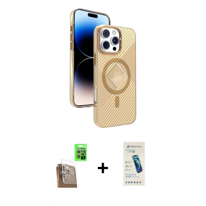 MARSİLYAN™- iPhone 16 Pro Kılıf Nova Modern Prime - Şeffaf Pasifik Cam Ekran Koruyucu + Raze Metal Kamera Lens - CLTM