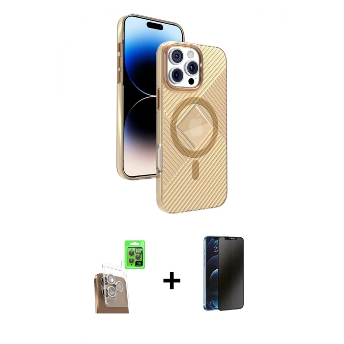 MARSİLYAN™- iPhone 16 Pro Kılıf Nova Modern Prime - Siyah 3D Antistatik Hayalet Cam Ekran Koruyucu + Raze Metal Kamera Lens - CLTM