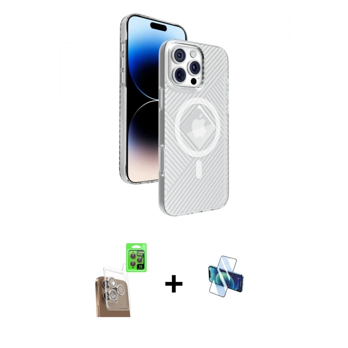 MARSİLYAN™- iPhone 16 Pro Kılıf Nova Modern Prime - Siyah 3D Antistatik Seramik Nano Ekran Koruyucu + Raze Metal Kamera Lens - CLTM