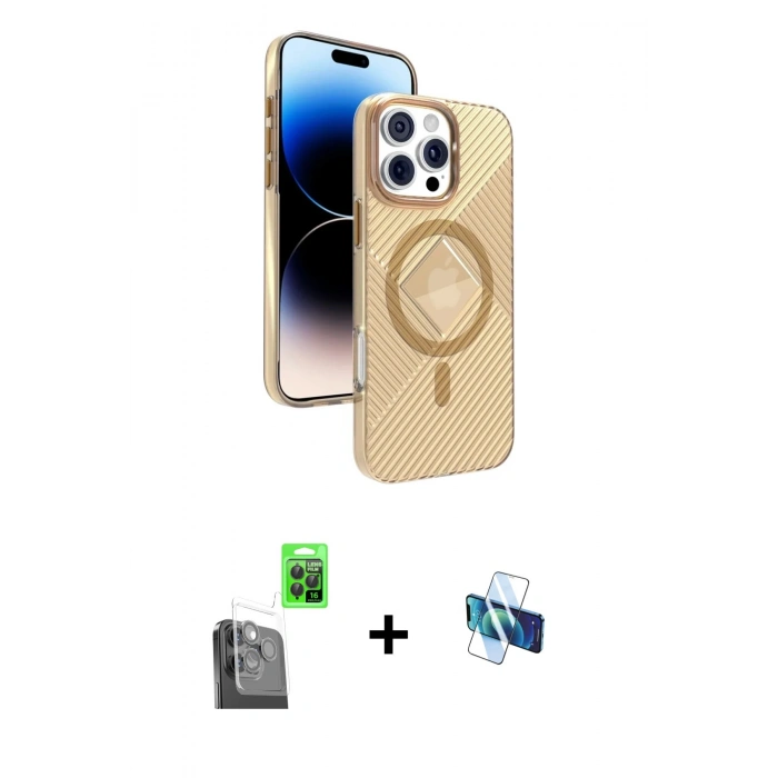 MARSİLYAN™- iPhone 16 Pro Kılıf Nova Modern Prime - Siyah 3D Antistatik Seramik Nano Ekran Koruyucu + Raze Metal Kamera Lens - SH