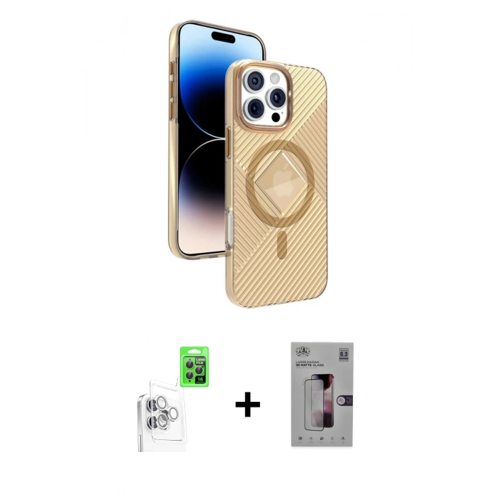 MARSİLYAN™- iPhone 16 Pro Kılıf Nova Modern Prime - Siyah Bilvis 3D Mat Cam Ekran Koruyucu + Beyaz Raze Metal Kamera Lens