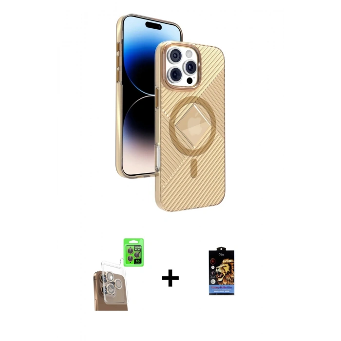 MARSİLYAN™- iPhone 16 Pro Kılıf Nova Modern Prime - Siyah Buffer Hayalet Cam Ekran Koruyucu + Raze Metal Kamera Lens - CLTM