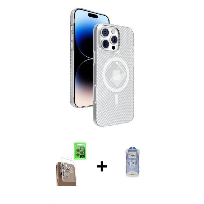 MARSİLYAN™- iPhone 16 Pro Kılıf Nova Modern Prime - Siyah Joko Magic 5D Cam + Raze Metal Kamera Lens - CLTM