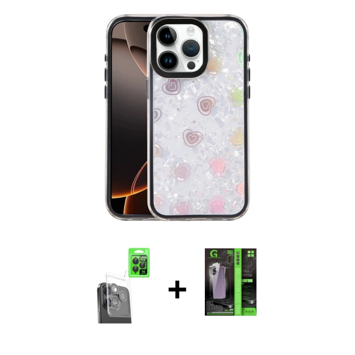 MARSİLYAN™- iPhone 16 Pro Kılıf Odak Prime - Şeffaf 360 Full Body Arka Koruyucu + Raze Metal Kamera Lens - SH
