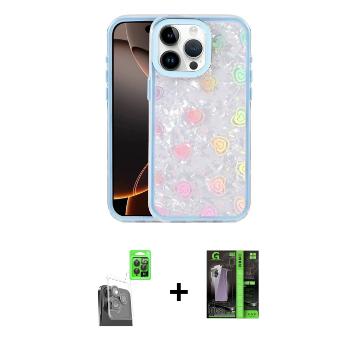 MARSİLYAN™- iPhone 16 Pro Kılıf Odak Prime - Şeffaf 360 Full Body Arka Koruyucu + Raze Metal Kamera Lens - SH