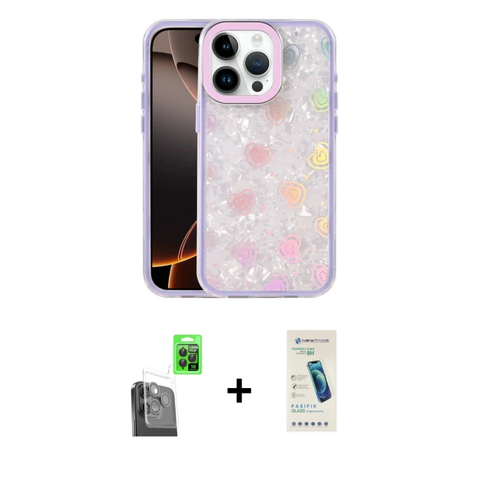 MARSİLYAN™- iPhone 16 Pro Kılıf Odak Prime - Şeffaf Pasifik Cam Ekran Koruyucu + Raze Metal Kamera Lens - SH